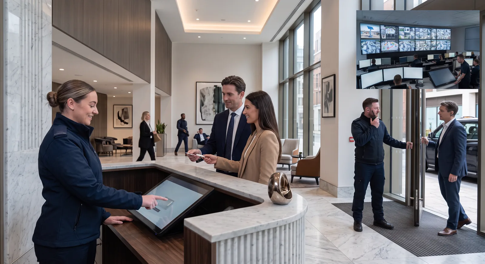 Mavco concierge security officer at a corporate reception desk