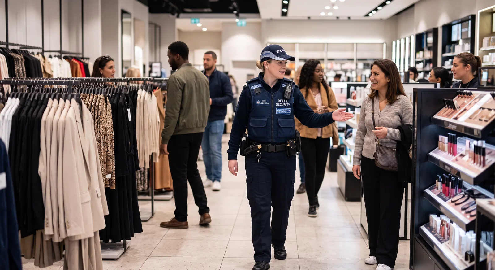 Mavco retail security officer assisting a customer in store