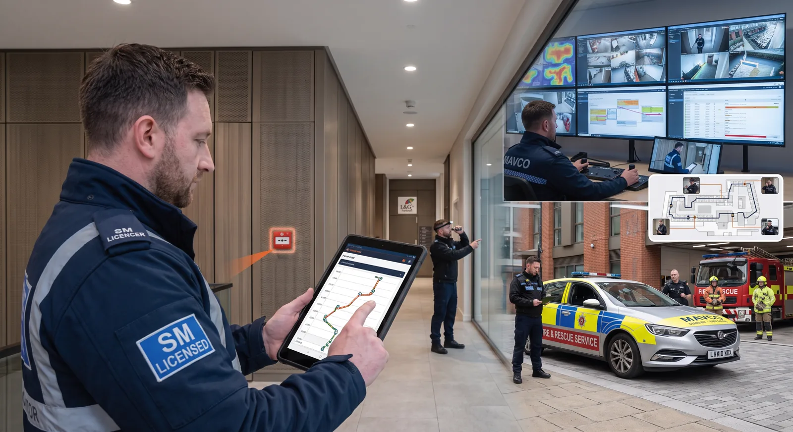 Mavco waking watch operative recording a fire safety patrol round